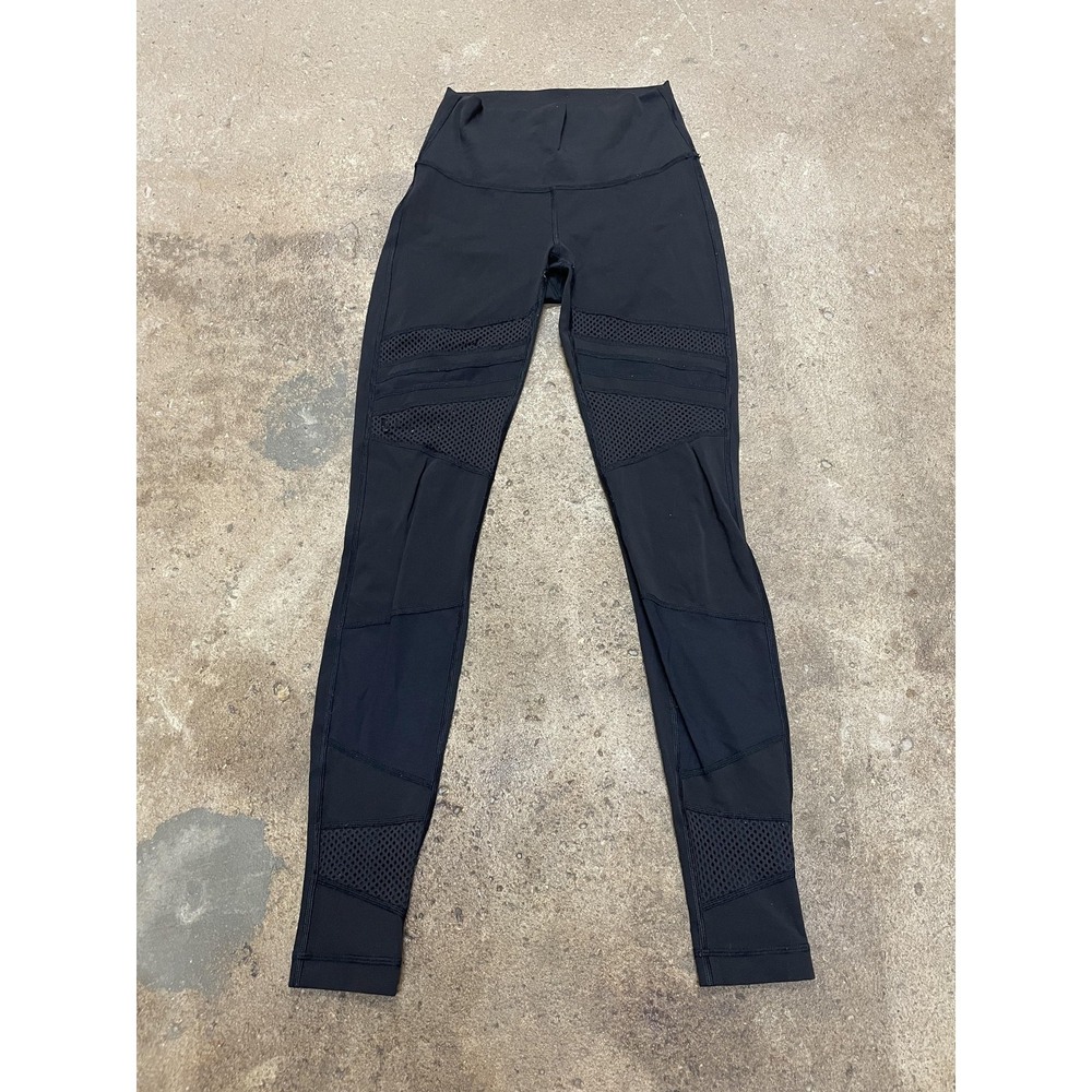 Lululemon Leggings Womens 4 Black Mesh Panel‎ High Rise Ankle Yoga Athletic